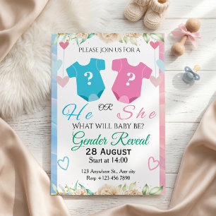He or She Gender Reveal Invitation