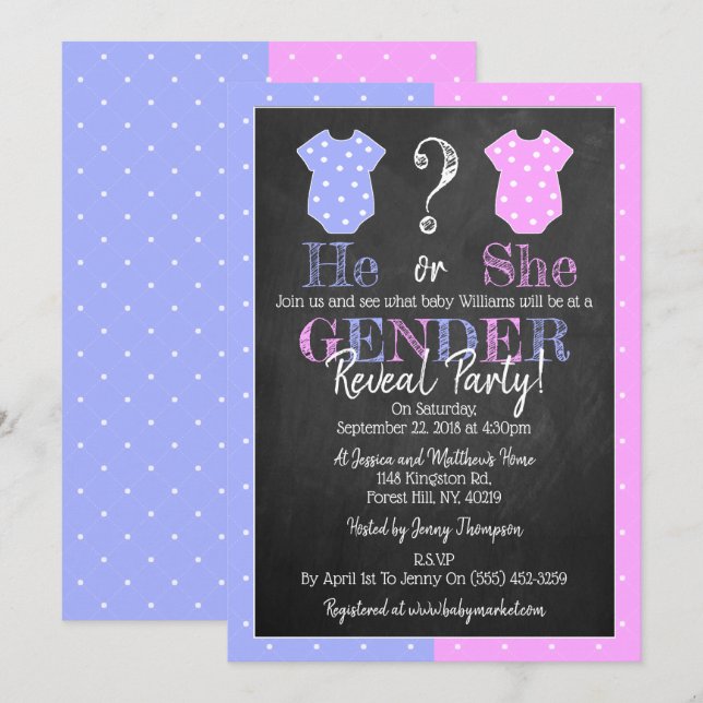 He Or She? Gender Reveal Party! Baby Shower Invitation (Front/Back)
