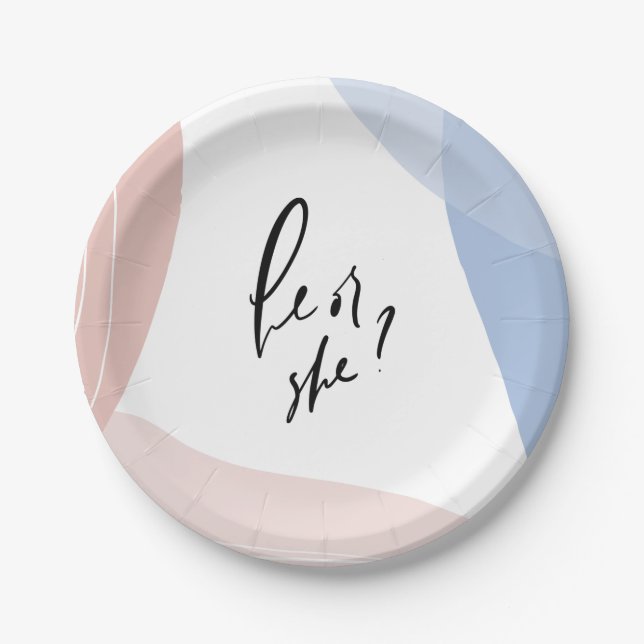He or She Gender Reveal Party Decoration Paper Plate (Front)