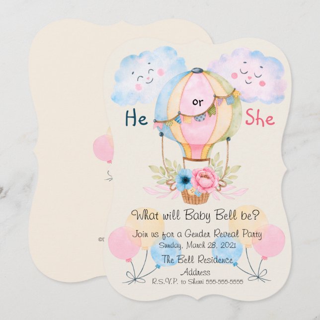 He or She Gender Reveal Party Invitation (Front/Back)