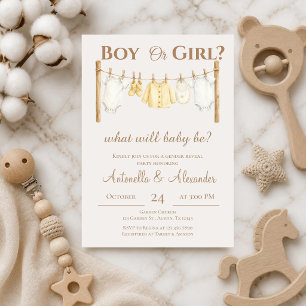 He or She Gender Reveal with a Clothesline  Invitation