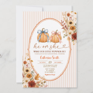 He or She Little Pumpkin Fall Gender Reveal  Invitation