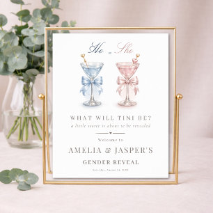 He Or She Martini Gender Reveal Shower Welcome Poster