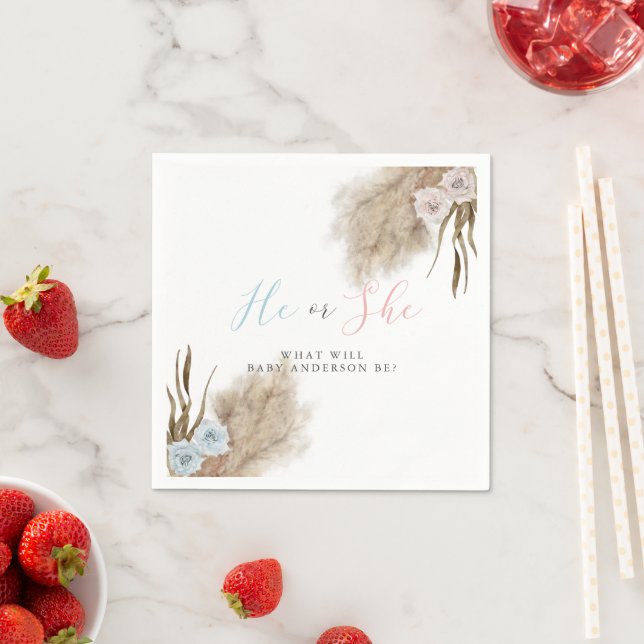 He or She Pampas Grass Gender Reveal Party  Napkin (Insitu)