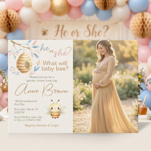 He or She Photo Gender Reveal Invitation
