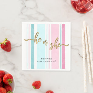 He or She Pink and Blue Gender Reveal  Napkin