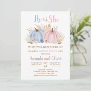 He or She Pumpkin Gender Reveal Invitation