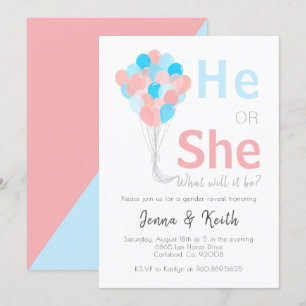 He or She Render Reveal Balloons Up Theme Baby Invitation