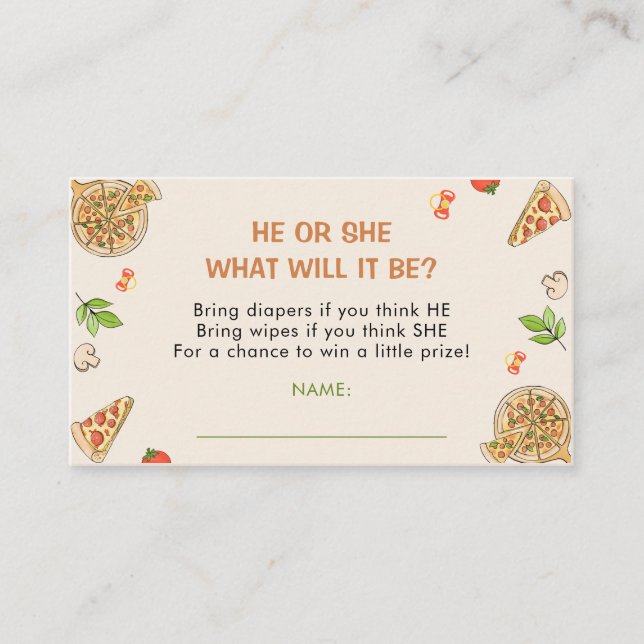 He Or She Slice Slice Baby Pizza Baby Shower Enclosure Card (Front)