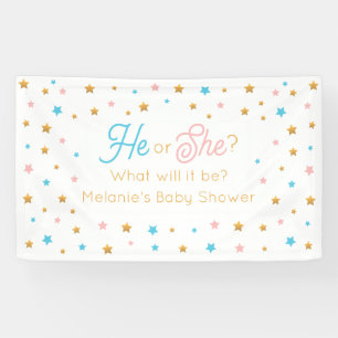 He or She Stars Gender Reveal backdrop Banner