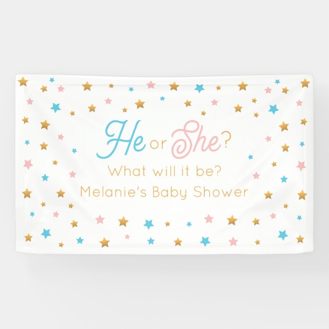 He or She Stars Gender Reveal backdrop Banner (Horizontal)