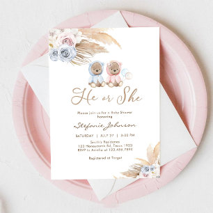 He or She Teddy Bear Pampass Baby Shower  Invitation