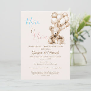 He or She Teddy Bear with Balloons Gender Reveal I Invitation