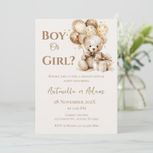 He or She Teddy Bear with Balloons Gender Reveal I Invitation