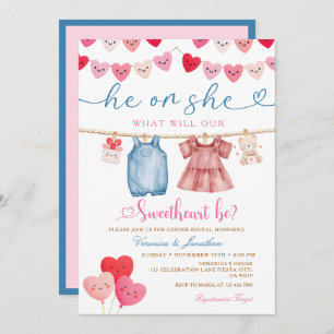 He or She Valentine Gender Reveal Clothesline Invitation