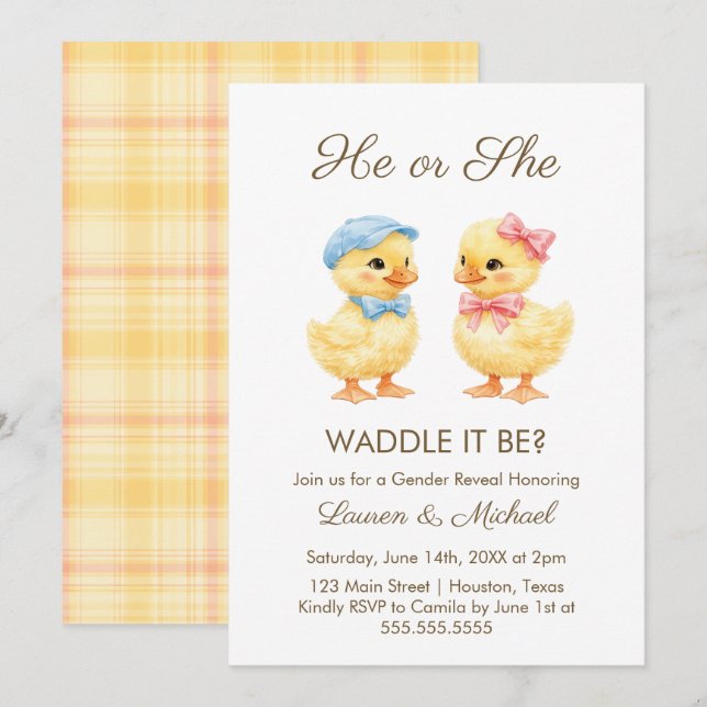 He or She WADDLE IT BE? Gender Reveal Invitation (Front/Back)