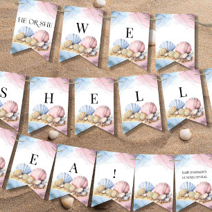He or She We Shell Sea Coastal Gender Reveal Bunting Flags