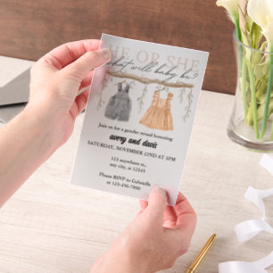 He or She, What will baby be   Boho Vellum Invitations