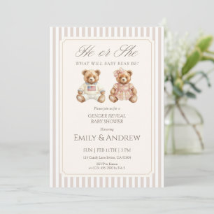He or She What Will Baby Bear Be Gender Reveal Invitation