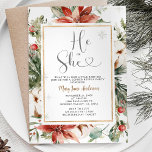 He or She Winter Christmas Floral Gender Reveal Invitation<br><div class="desc">He or She Winter Christmas Floral Gender Reveal</div>