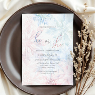 He or She Winter Pink Blue Snowflake Gender Party Invitation