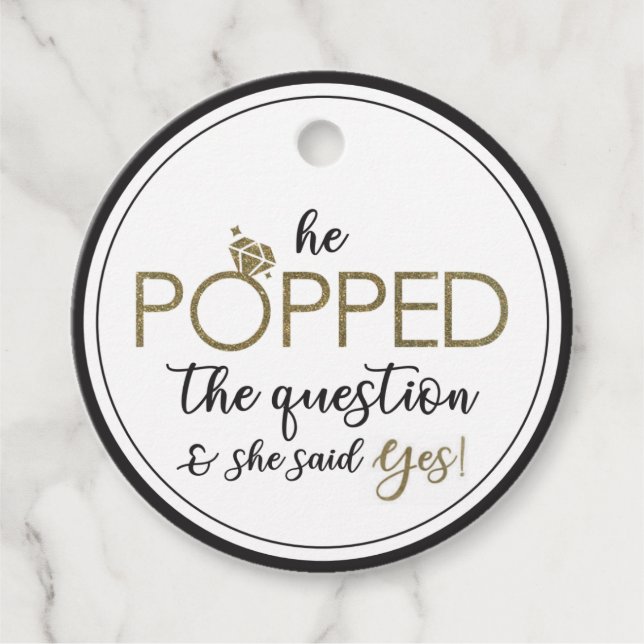 He Popped The Question Circle Favour Tag (Front)