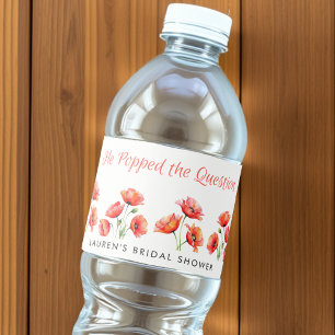 He Popped the Question Poppy Flower Bridal Shower Water Bottle Label