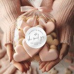 He Popped The Question She Said Yes Classic Round Sticker<br><div class="desc">He Popped The Question She Said Yes. She Said Yes is in a set elegant script. The rest of the text you can easily personalise.</div>