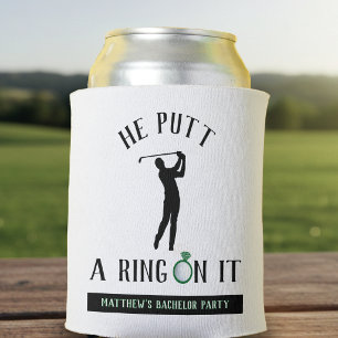He Putt a Ring On It Golf Bachelor Party White Can Cooler