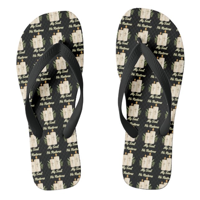 He Restores My Soul Bible Quote All-Over Flip Flops (Footbed)