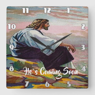 HE`S COMING SOON Christian Faith  Square Wall Clock