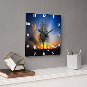 HE`S COMING SOON old tree  Square Wall Clock