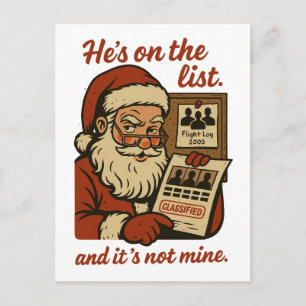 He’s On The List Funny Christmas Postcard