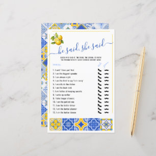 He Said She Said Blue Tiles Bridal Shower Game
