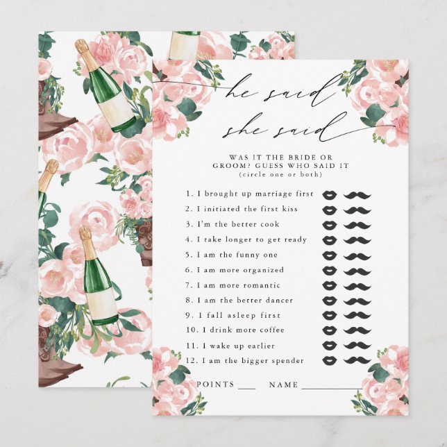 He Said, She Said Boots & Bubbly Party Game Enclosure Card (Front/Back)