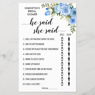 He said She said Bridal Shower biingual game card