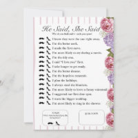 He Said, She Said Bridal shower floral Game