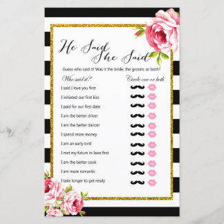 He Said She Said - Bridal Shower Game
