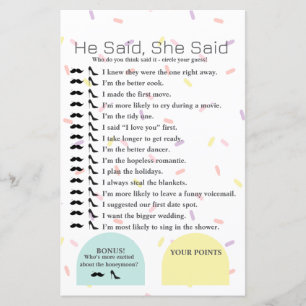 He Said, She Said Bridal shower Game