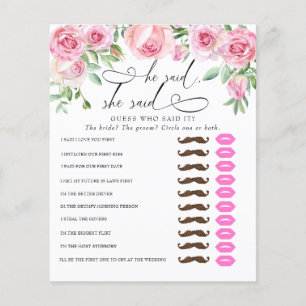 He Said She Said   Bridal Shower Game 