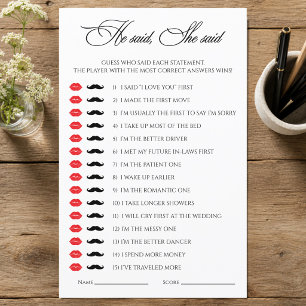 He Said She Said Bridal Shower Game