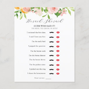 He Said, She Said Bridal Shower Game
