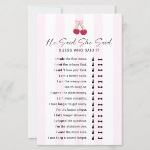 He Said She Said Bridal Shower Game Coquette