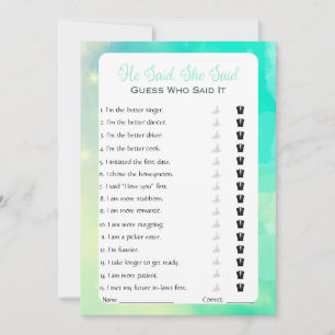 He Said She Said Bridal Shower Game Invitation