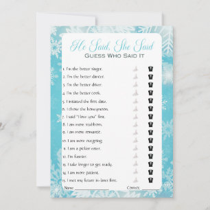 He Said She Said Bridal Shower Game Invitation