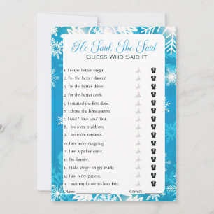 He Said She Said Bridal Shower Game Invitation