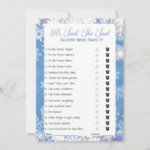 He Said She Said Bridal Shower Game Invitation