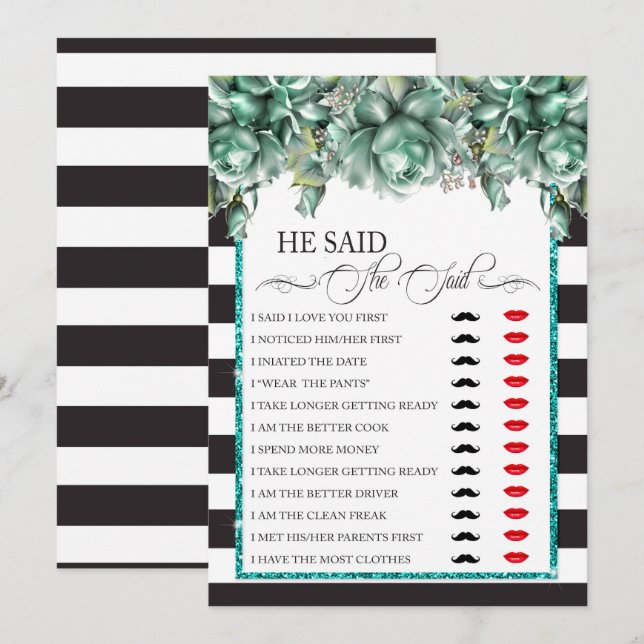 He Said/She Said Bridal Shower Game Invitation (Front/Back)