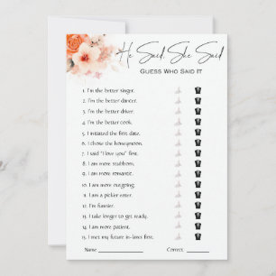 He Said She Said Bridal Shower Game Invitation