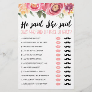 He said, She said Bridal Shower or Hen Party game
